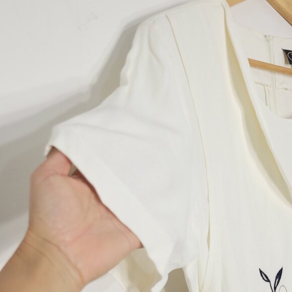 Elegant Vintage Off White & Blue Floral Embroidered Faux Vest Dress Plus Size 16 - Picture 4 of 13